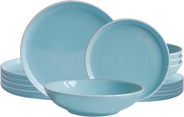Вінтажний столовий сервіз Нерея Nature-Design, на 6 персон, набір посуду пастельних тонів з 6 обідніми тарілками, 6 тарілками з боків, 6 тарілок для супу, м'ята (12 шт. )