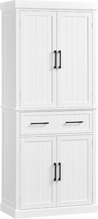 Шафа для зберігання Yaheetech 183,5 см, кухонна шафа з регульованими полицями та 2 шухлядами, багатоцільова шафа для дому, буфет для їдальні, велика, біла