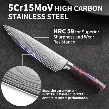 Професійний кухонний ніж, 20 см: високоякісний сталевий ніж для шеф-кухаря з ергономічною ручкою