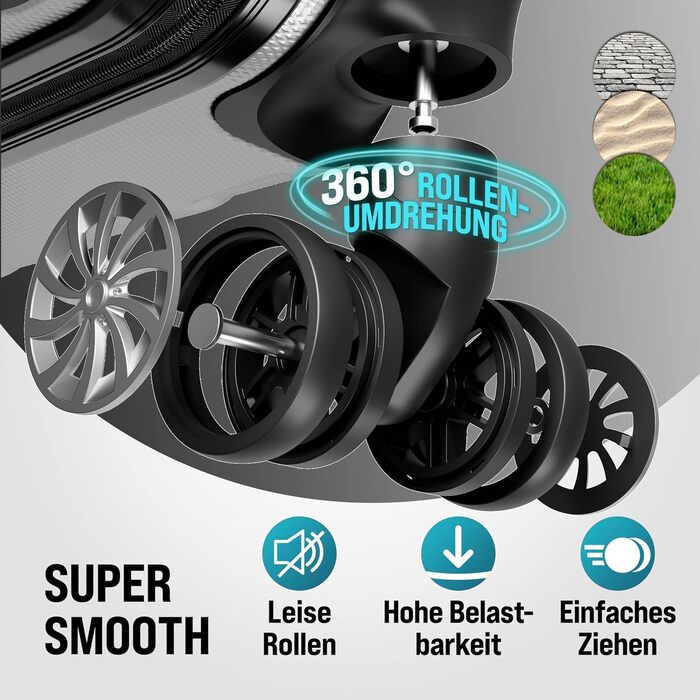 Набір валіз Monzana® 4 шт. з замком, органайзером, вагами та ременями. Валізи з жорсткою конструкцією S-M-L-XL (Срібний)