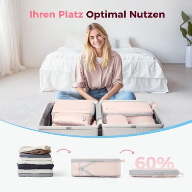 Набір компресійних органайзерів для валізи та рюкзака, водонепроникні пакувальні куби для подорожей, 8 предметів (Рожевий)