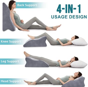 Ортопедична подушка Zepphi для ніг та спини з Memory Foam - для комфортного сну та відпочинку вдома (сіра)