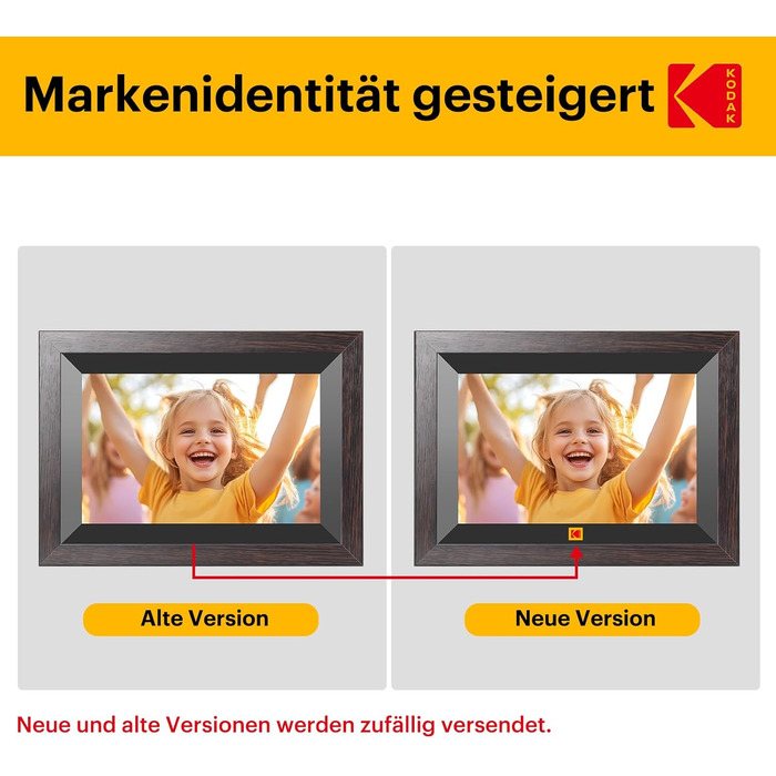 Цифровий фоторамка Kodak 10,1 дюйма WiFi, IPS Touchscreen, 32GB, Автоматичне поворотання, для кріплення на стіну, ділитися фото з будь-якого місця, коричневий (чорний каркас)
