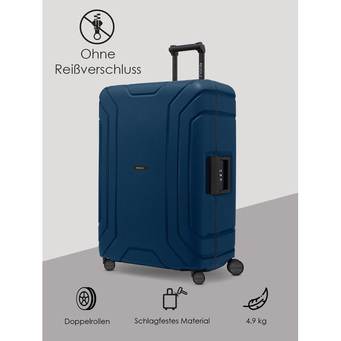 Набір валіз REDOLZ Hartschalen 3-ті, без замка-блискавки, з 3-точковим закриттям, з поліпропілену, 4 подвійні колеса, TSA-замок, для жінок та чоловіків (Essentials 15), Navy Blue, L (75 см)