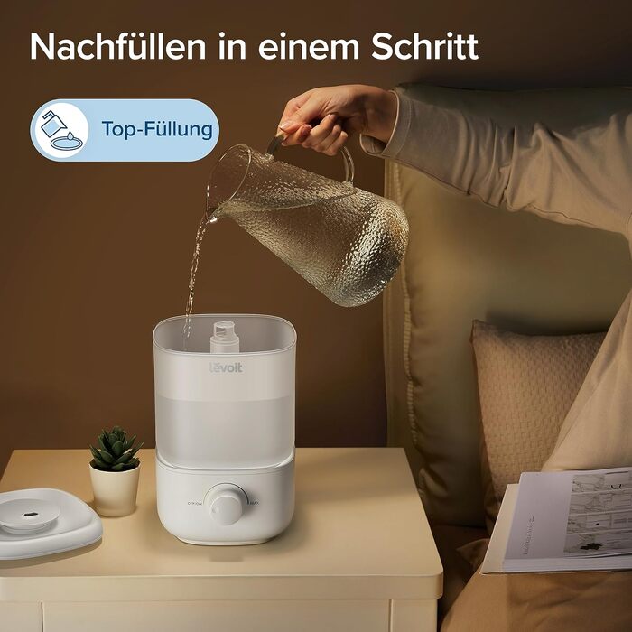 Зволожувач повітря Levoit для спальні, 23dB, 2.5L, з автовимкненням, для дітей, 360° регулювання, білий