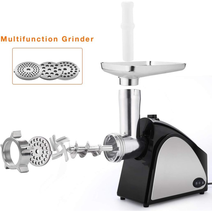 Електрична м'ясорубка з нержавіючої сталі з 3-ма дисками, ножем та насадкою для кубиків, ETL-сертифікат, 2000 Вт, чорний