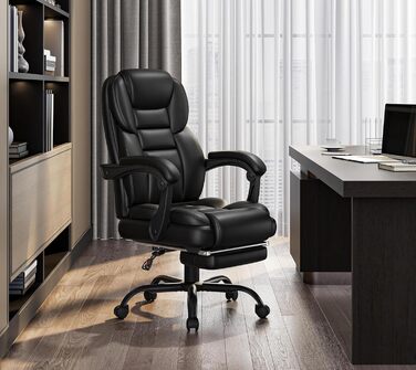 Ергономічне крісло Yaheetech для офісу, шезлонг з підставкою для ніг, комп'ютерне крісло з регульованими підлокітниками, висока спинка, регульована висота, для офісу, біле (чорне)