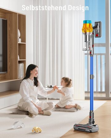 Акумуляторний пилосос бездротовий 600W, 70 хв, 1.8л, для підлоги, килимів, шерсті тварин, з самостійною підставкою, блакитний