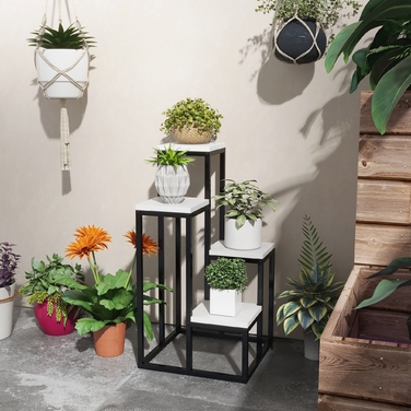 Outsunny Plant Stand Сталевий стелаж для квітів 4 яруси для саду балкон 34x34x70см білий