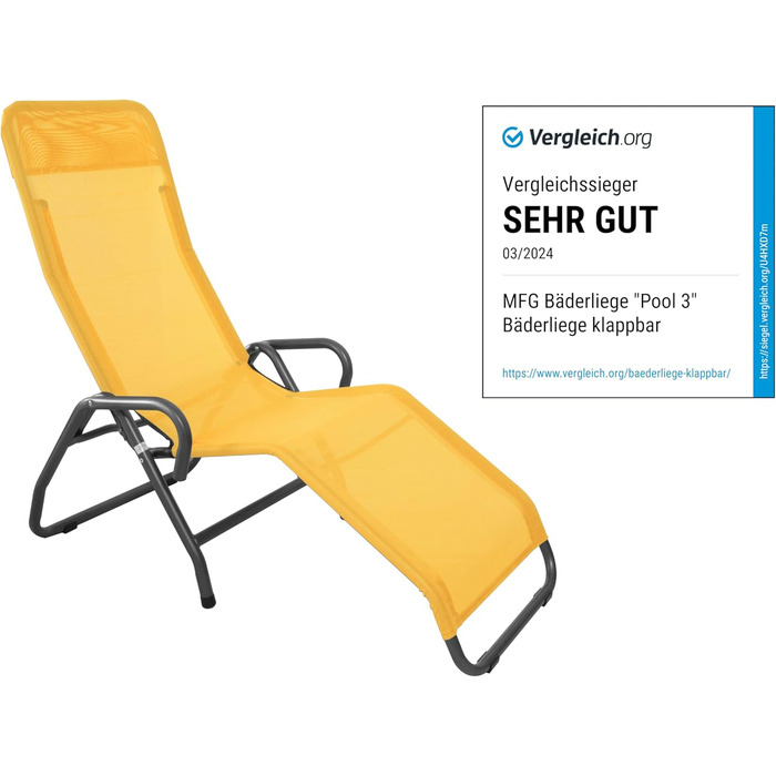 Крісло для відпочинку біля басейну MFG, антрацит/жовтий (3 фути)