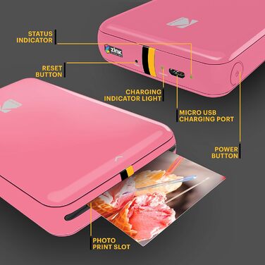 Фотодрук KODAK Step: Портативний міні-друк фото з телефону, Bluetooth, iOS/Android, рожевий
