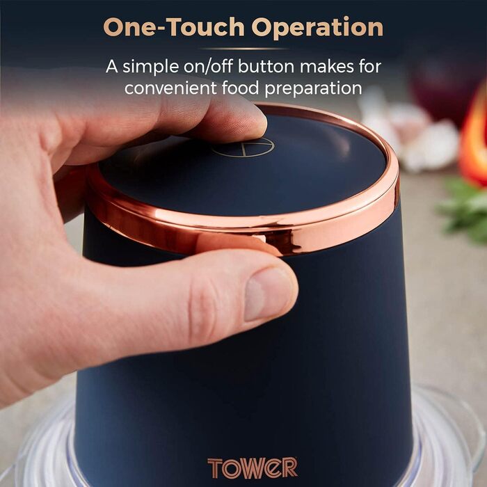 Подрібнювач для салатів Tower Cavaletto T12058MNB, 1 л, 350 Вт, Midnigth Blue & Roségold, для одноразового використання