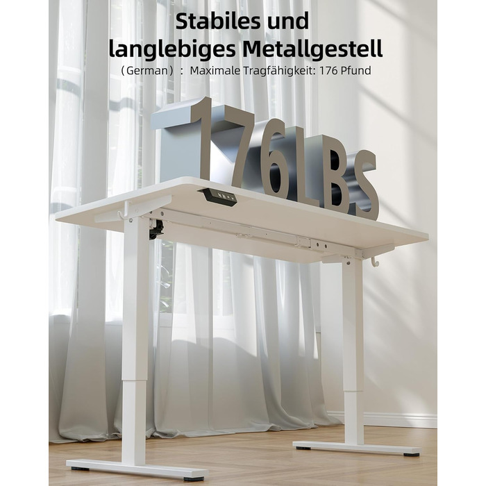 Електричний регульований стіл BEXEVUE 120x60 см, білий. Стіл для роботи, стоячи/сидячи з 2 функціями пам'яті. Комп'ютерний стіл