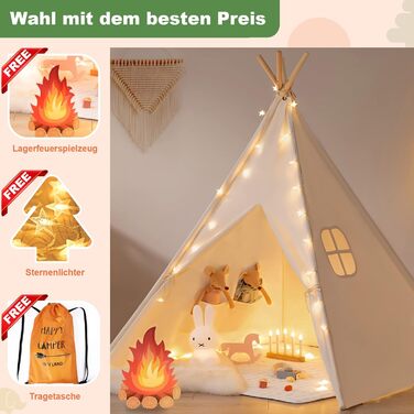 Намет Tiny Land Teepee для дітей з підсвічуванням і багаттям, єнот, для приміщень, дівчаток і хлопчиків