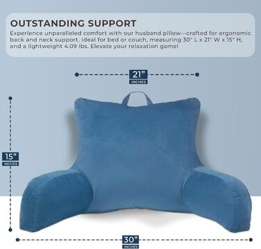 Підставка для ліжка Klear Vu Velours з подушкою для підтримки спини, з кишенею та ручкою, Коко Браун (Темно-синій)