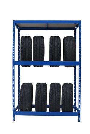 Металева стійка для шин 179x130x50 см, блакитна - 8-12 шин | Стійка для шин, стелаж для гаража, підвалу