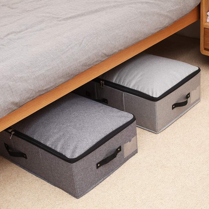 Складний кошик для зберігання під ліжком 2 шт. з міцної тканини для одягу, взуття, іграшок, ковдр, кошиків-органайзерів для ковдр, чорний сірий (темно-сірий, 2 шт.)