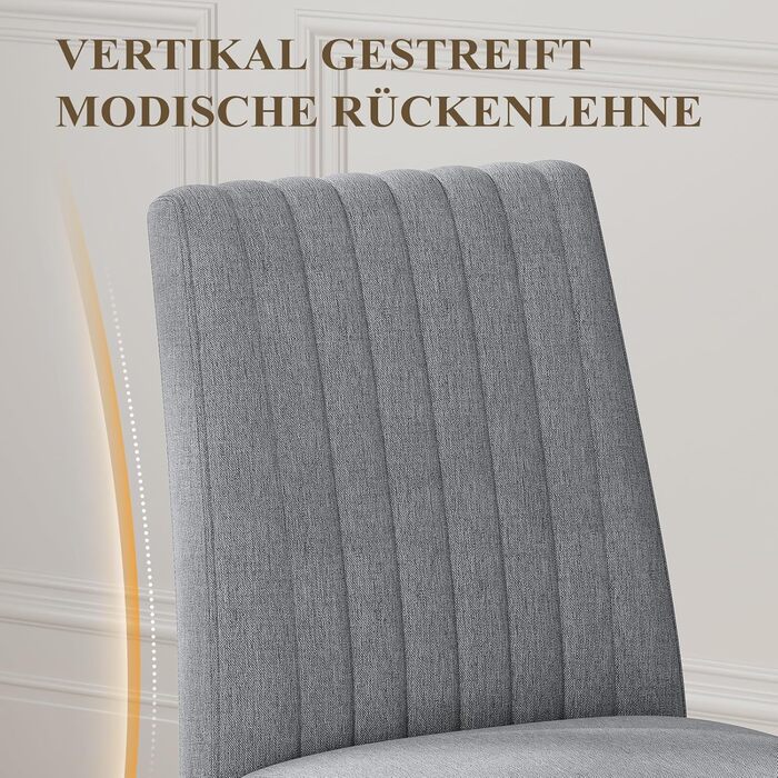 COLAMY Комплект з 2 обідніх стільців, м'який дизайн, спинка, для кухні, ресторану, сірий колір