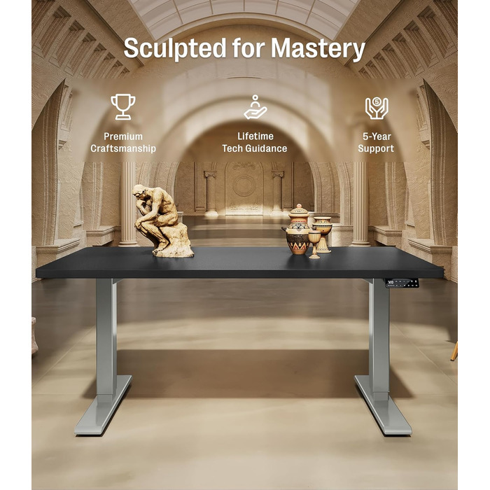 Регульований стіл MAIDeSITe S2 Pro (140x70 см, сірий каркас + чорний), електричний, з захистом від зіткнень, підйом до 160 кг