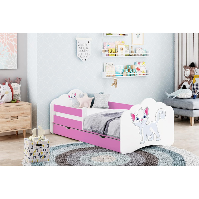 Дитяче ліжко Happy Babies MOBI 160 x 80 Ліжко для дитячої кімнати з матрацом 80x160 Молодіжне ліжко із захистом від падіння та зберіганням для дівчаток (M08)