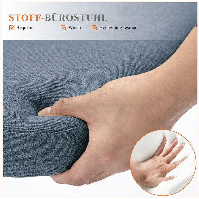 Офісний стілець Refined Living без підлокітників, комп'ютерний стілець на роликах, ергономічний, до 113 кг (Блакитний)