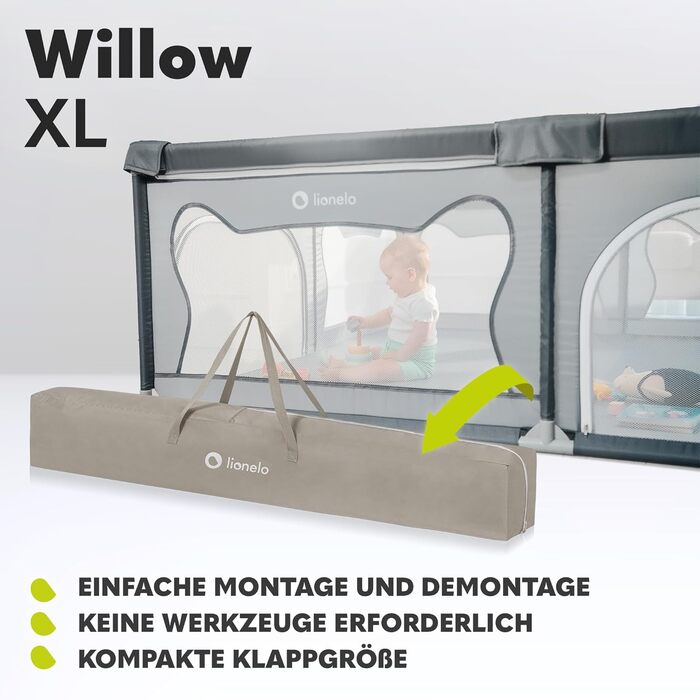 Дитячий манеж LIONELO WILLOW Beige XL, 187x207x68 см - велика площа, сітчасті стінки