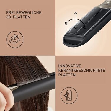 Плойка для волосся Panasonic EH-HS0E nanoe™ з 3D-керамічними пластинами та інтелектуальним регулюванням температури, чорно-шампань, Single