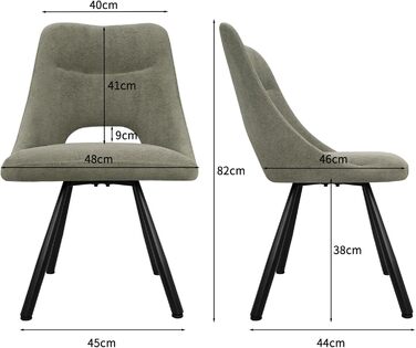 Набір обідніх стільців, 180° обертання, кухонний стілець, стільці для туалетного столика з імітацією бавовни-кашеміру, сучасний м'який стілець для вітальні з металевими ніжками (2 не обертаються, сіро-зелений)
