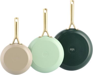 Набір сковорідок GreenPan Shades з керамічним антипригарним покриттям, 3 шт. (20/24/28 см), без PFAS, для індукційних плит, з нержавіючою сталею, безпечний для посудомийної машини, термостійкий, колір Terra (зелений)