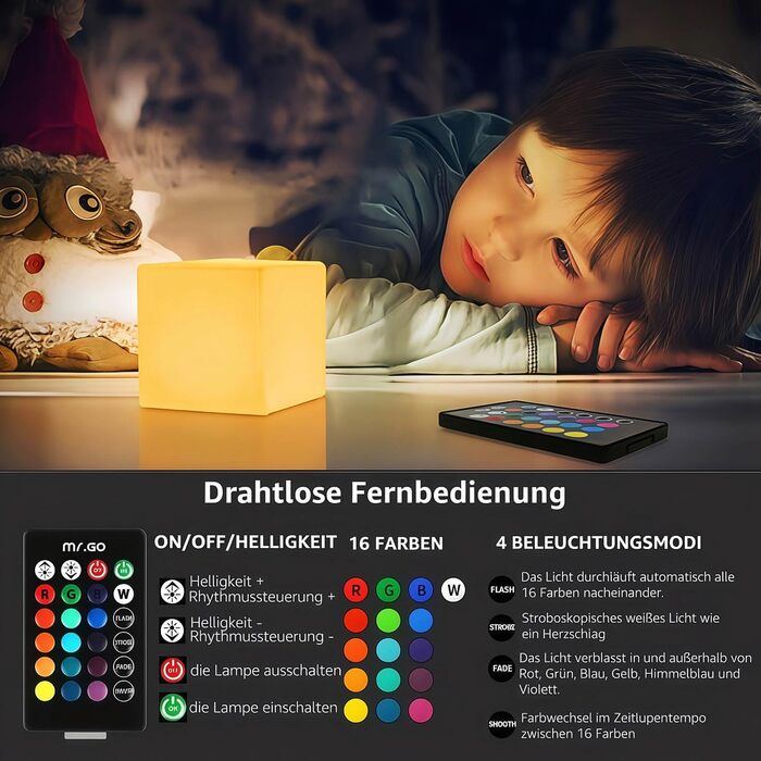 Світлодіодний куб-пуф Mr.Go RGB 15x15x15 см з пультом, 16 кольорів, акумуляторний, водонепроникний для дому, спальні, басейну, вечірок