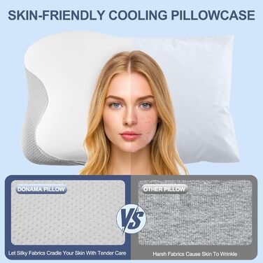 Ортопедична подушка для шиї Donama з memory foam, для сну та зняття болю в шиї та плечах, ергономічна подушка для сну на боці, спині та животі, білий/сірий колір, розмір 61x39x12 см