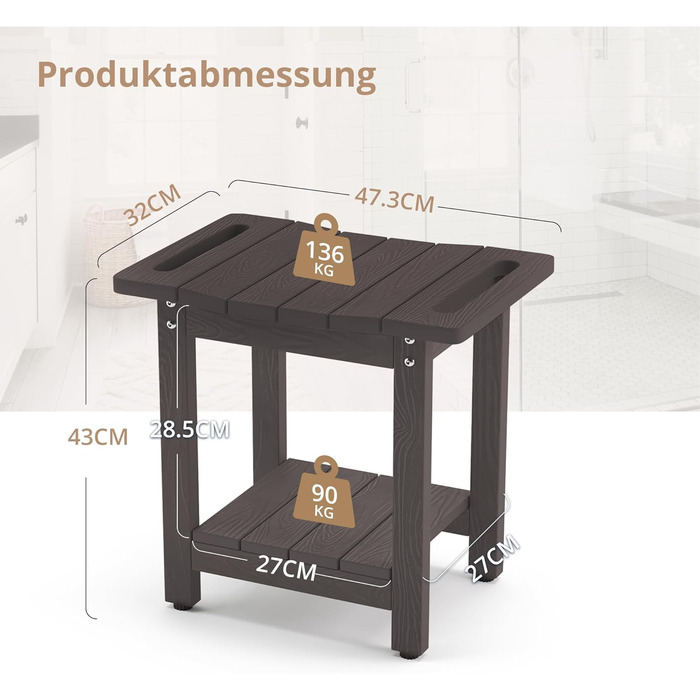 Лавка для душу LUE BONA HDPS з підставкою для гоління ніг, водонепроникний стілець для ванної кімнати, стійкий до погодних умов, антиковзний, з ручками, для внутрішнього та зовнішнього використання (Espresso)