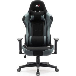 Тканинне ігрове крісло Superkancl SRACER R6, ігрове крісло до 130 кг, гоночне крісло з підголівником, з поперековою підтримкою, з 2D підлокітниками, чорно-сірий
