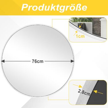 Кругле дзеркало на стіну FRUMENSHIP, діаметр 76 см, сріблястий, з металевим каркасом. Підходить для вітальні, спальні, ванної кімнати, коридору.