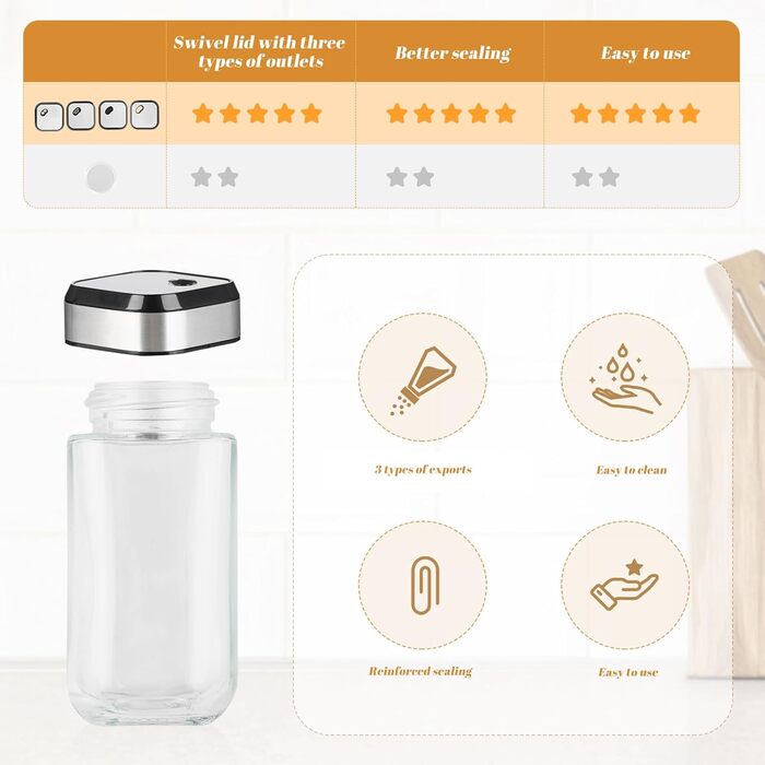 Набір скляних банок для спецій з дерев'яними кришками з акації, 24 шт. (120 мл)