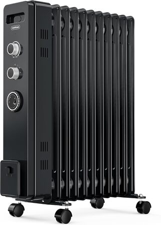 Масляний радіатор VonHaus 2.5 кВт з термостатом - білий/чорний, 11 ребер | Електричний обігрівач для дому та офісу