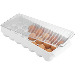Контейнер для яєць IDesign 73030 для холодильника/ морозильної камери, невеликий пластиковий ящик для зберігання дванадцяти яєць (білий, 21 яйце)