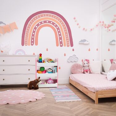 Дитяча полиця Relaxdays, HBD 60 x 62,5 x 30 см, 5 відділень, МДФ, полиця для зберігання дитяча кімната, полиця для іграшок, білий/рожевий, L