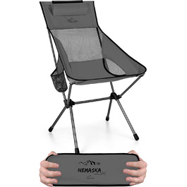 Ультралегке кемпінгове крісло normani Складне рибальське крісло з високою спинкою Складний стілець Садовий стілець Рибальське крісло - навантаження 170 кг - з підсклянником і алюмінієвою рамою сірого кольору