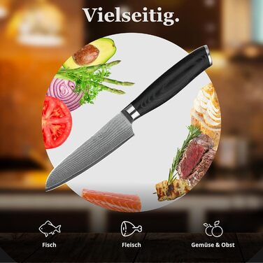 Ніж кухонний Wakoli Mikata Damast 17 см з лезом з дамаської сталі та ручкою Micarta (Сантоку)