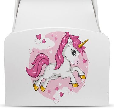 Дерев'яне ліжко Leomark Lovely Unicorn для дітей з матрацом, бортиками та ламелями, 70/140 см, з УФ-друком