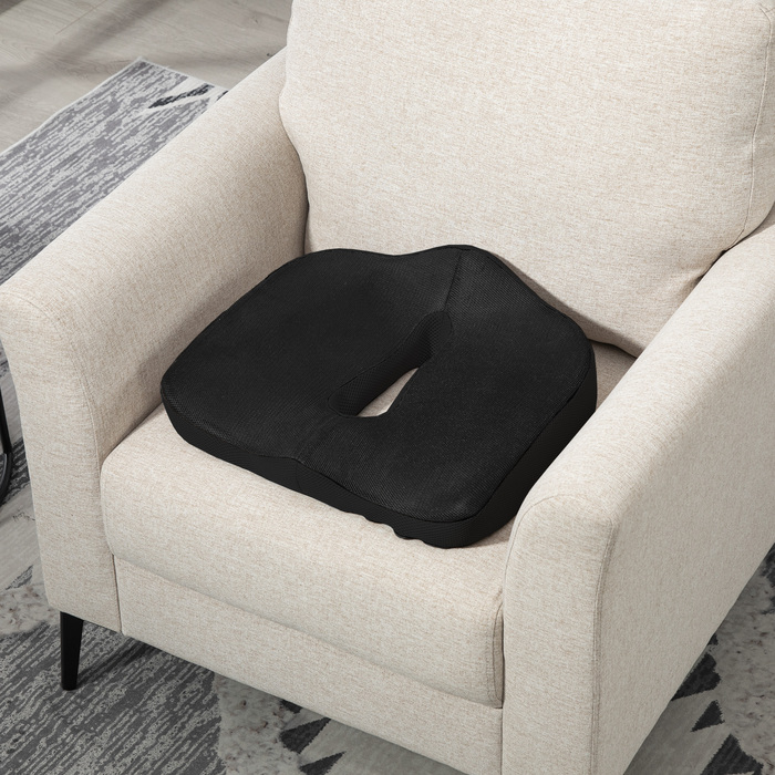 Подушка для сидіння, ергономічна, з дихаючою оббивкою, нековзна, розмір 44x39x13 см, чорного кольору