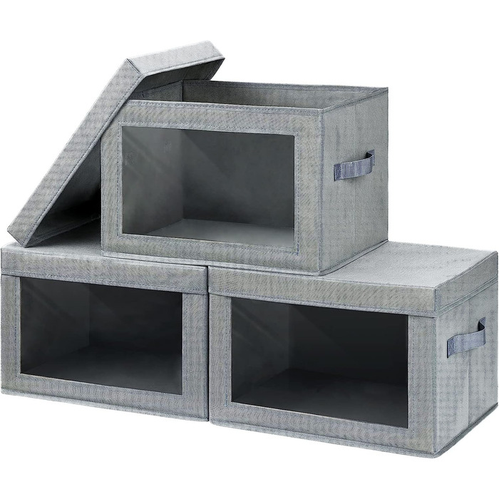 Х частинні ящики для зберігання DIM J з кришками, складаний ящик для зберігання з прозорим вікном, кошик для зберігання тканини mi, 3-