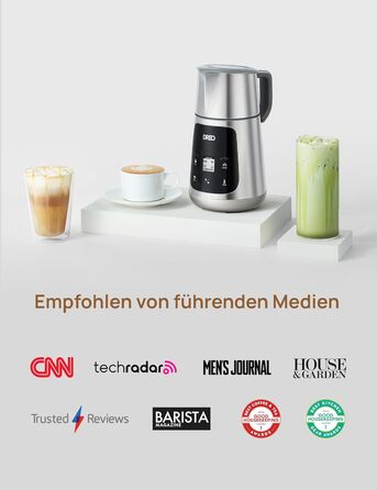 Dreo автоматичний спінювач молока All-in-1, 800 мл, срібний. Спінювач для лате-арту, гарячих та холодних напоїв, 30+ рецептів, для миття в посудомийній машині