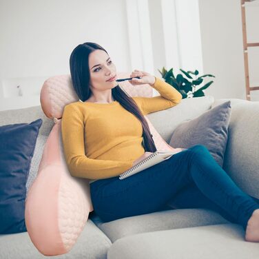 Лежанка-подушка для читання, 70x50 см, велика, для дорослих, з підголовником та підлокітником, зручна подушка для читання в ліжко/диван (Рожева, X-Large)