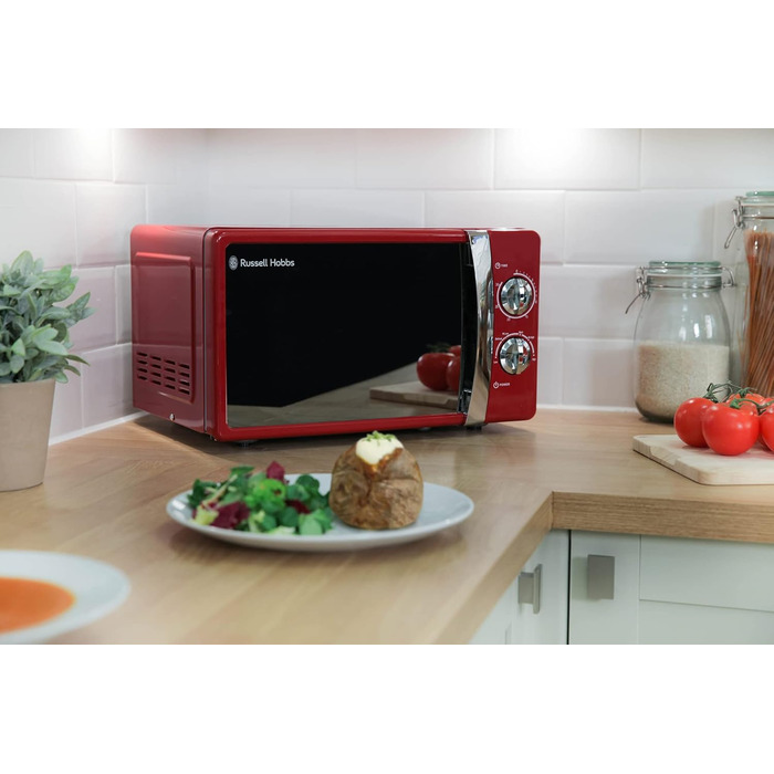 Мікрохвильова піч Russell Hobbs RHMM701C Solo 17л, 700 Вт, червона: 5 рівнів потужності, таймер, розморожування, легке очищення