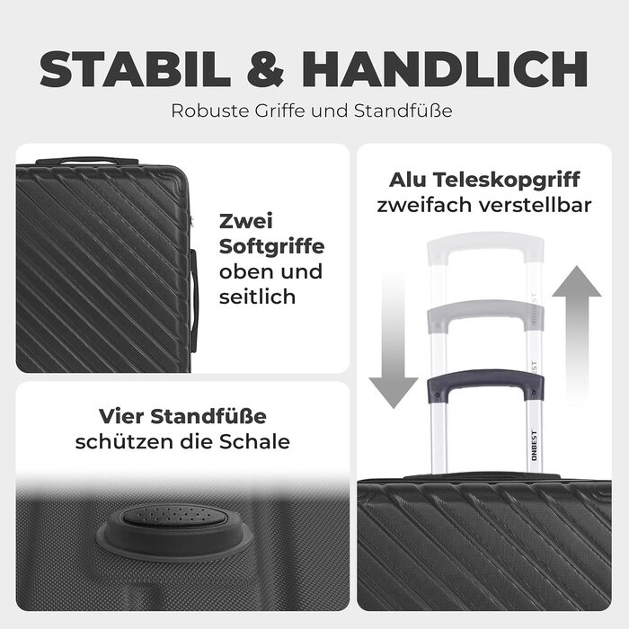 Набір валіз Onbest 3 шт. XXL – Чорний: 20', 24', 28' з ABS-пластику, з колесами, включає цифрові ваги