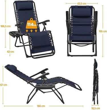 Лежак для відпочинку Yaheetech - розкладний садовий лежак з подушкою та тримачем для напоїв (блакитний, 2 шт.)