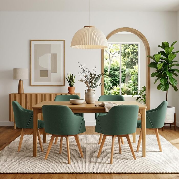 Обідні стільці Bekrvio набір 2 шт. з поворотним механізмом та підлокітниками – 360° поворотний стілець для обідньої кімнати, стілець до обіднього столу, поворотний стілець з тканини льон, стілець для обідньої кімнати з масивними ніжками з бука, м'які обідні стільці, жовтий (6 шт., льон зелений)