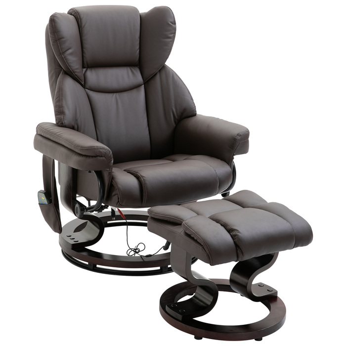 Масажне крісло HOMCOM Recliner з підставкою для ніг і функцією відкидання, імітація шкіри коричневого кольору 79x82x101 см, зручне для релаксації та оздоровлення